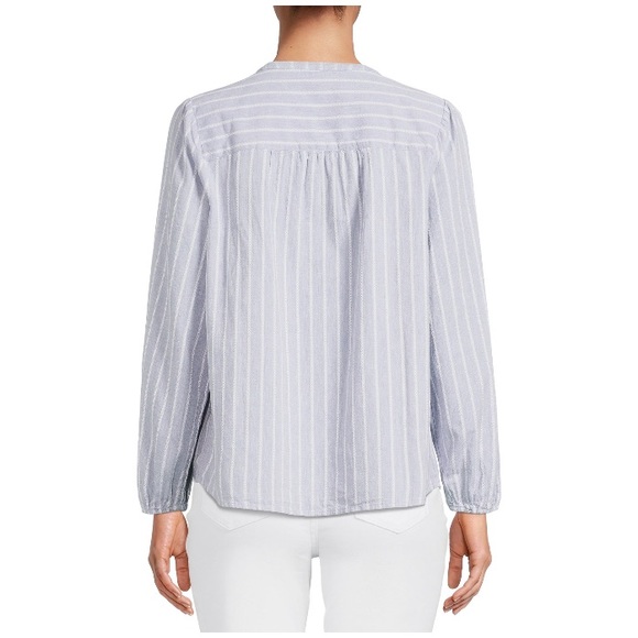 NWT Time and Tru Women's Long Puff Sleeve Top, Sizes XL Chambray Blue Stripe - Picture 2 of 4